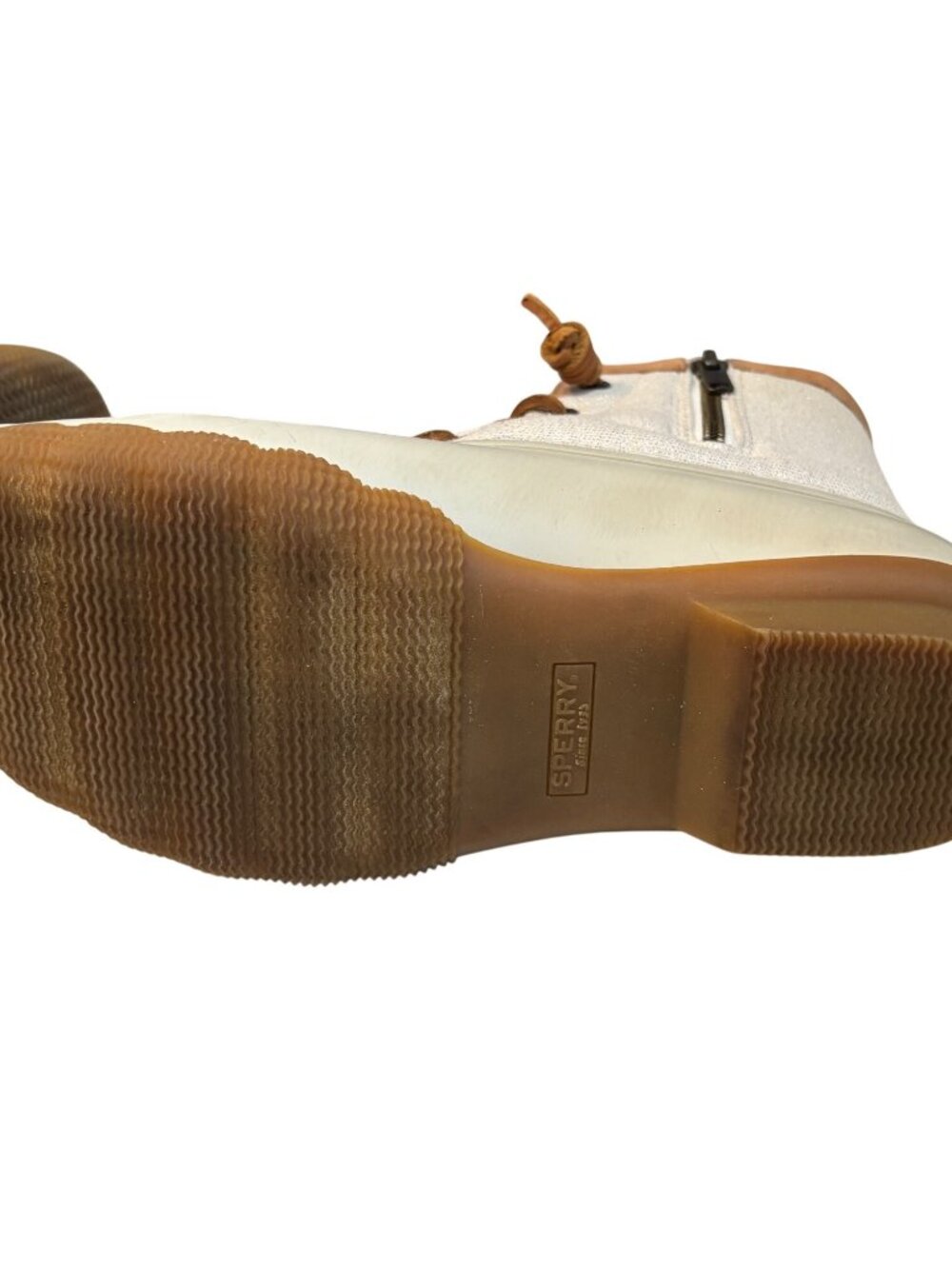 Sperry Womens  Duck Boots Size 6.5 Beige & Tan Waterproof Rubber Sole & Canvas U - Picture 10 of 10